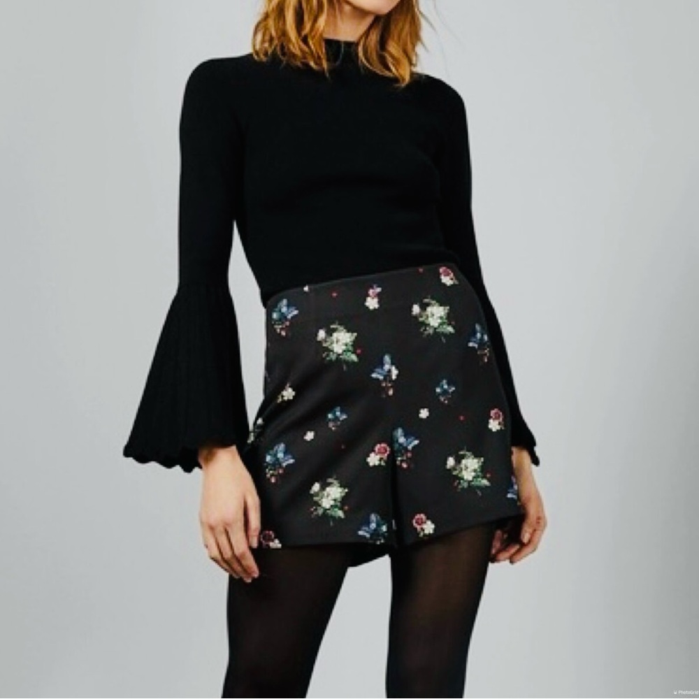 Ted Baker Black and White Asymmetrical Skater Shorts